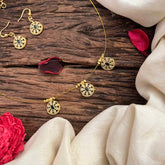 Vriksham Classic Gold Touch Floral Pendant Invisible Chain-White Green-G20606